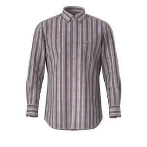 New Look Men's Shirt Cotton Polyester Long Sleeve Trendy Purple Stripe Chemise pour hommes