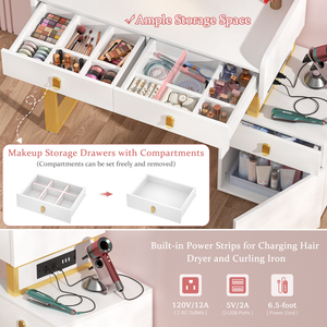 Moderno Espejo <span class=keywords><strong>de</strong></span> Maquillaje Multifuncional <span class=keywords><strong>de</strong></span> Madera con Luz LED Ajustable, Ecológico, con 3 Espacios <span class=keywords><strong>de</strong></span> Almacenamiento, para Baño o Comedor - Product Image 5