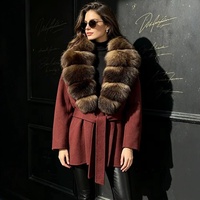 Manteau en laine rétro fait main, tendance et haut de gamme, épais, coupe-vent et chaud, avec col amovible en fourrure naturelle véritable