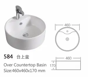 Lavabo redondo de cerámica para baño, lavamanos de encimera, personalizado, color blanco