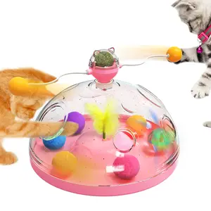 Jouet Transparent avec trou pour chat, bâton automatique pour chats, boule d'herbe à chat tourbillonnante, balles en plumes, grandes boules lumineuses