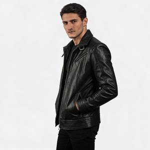 Veste en <span class=keywords><strong>cuir</strong></span> pour <span class=keywords><strong>homme</strong></span> à col zippé, multi-poches, avec logo brodé personnalisé, style moto, décontractée, tendance, pour le travail, OEM - Product Image 6