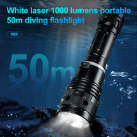 Lampe torche puissante à LED laser blanc 30W, 50m de profondeur de plongée, 1000 lumens, lanterne de plongée type 18650, interrupteur coulissant, lampe de poche LED