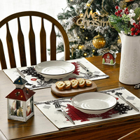 Ensemble de 4 sets de table de Noël en polyester, motif arbre et flocon de neige, lavables, pour fêtes et décorations hivernales