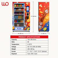 Distributeur automatique de boissons et de collations intelligent commercial, écran tactile 5 pouces, capacité de 300 à 600 unités, paiement en espèces/pièces/carte, libre-service, en acier inoxydable