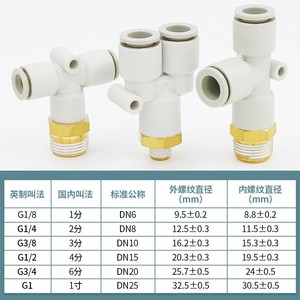 Conexiones Neumáticas Qingze KQ2Y KQ2T KQ2U 08-02S 6-01S, Conexión Rápida en T Roscada para Cilindro, Plástico, 0.2-1MPA - Product Image 3