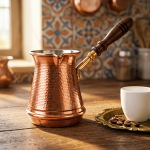 Cafetière turque en cuivre martelé moderne et écologique avec poignée en bois - Product Image 2