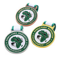 Médaille de sport personnalisée en métal hautement détaillée, plaquée or, argent, cuivre, médaille de badminton en émail, alliage de zinc, médaille de course avec ruban