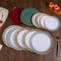 Assiettes en plastique PS robustes avec bordure en dentelle ornée, assiettes jetables pour mariages, anniversaires et fêtes