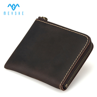 Dompet Kulit Pria Gaya Vintage Kustom dengan Kantong Koin Ber-resleting, Anti RFID, dan Portabel