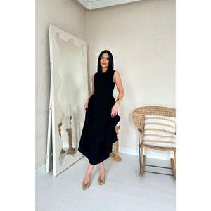 เดรสสีดำแบบไม่มีสายรัดไหล่ ทรงเอไลน์ เอวธรรมชาติ ผ้าลินินทอ ระบายอากาศได้ดี เหมาะสำหรับใส่ในชีวิตประจำวัน - Product Image 3