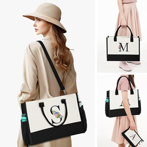 Custom Personalized Initial Canvas Tote Beach <strong>Bag</strong> Jute Cosmetic Pouch Set Fashion Canvas Jute <strong>Bag</strong> - Product Image 4