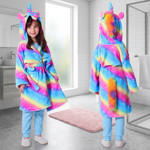 Pigiama con Cappuccio in Morbido Flanella, Simpatico Costume da Animale per Bambini, Maniche Lunghe, Arcobaleno, Vestaglia da Notte - Product Image 2