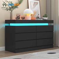 Meuble de rangement modulaire en bois fait main, noir, à six tiroirs, éco-responsable, avec éclairage d'ambiance, style technologique et luxueux (pour salon et chambre)