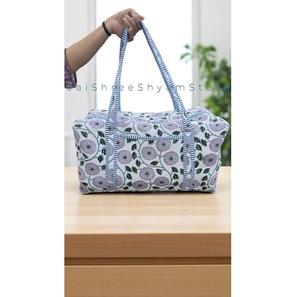 Lightweight Durable Cotton Quilted Duffle Bag Handcrafted Travel Bag <b>Soft</b> Spacious Carry Bag For Gym Or Short Trips - Product Image 1