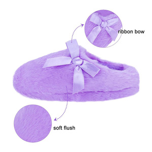 Pantofole da donna soffice da ragazza con fiocco a fiocco Memory Foam pelosa pelosa Slip-on da camera da letto pantofole - Product Image 6