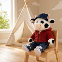 Peluche Vache Personnalisée 40 cm Ultra Douce avec Rembourrage en Polyester et Coton PP, Finition Lavée, Accessoires OEM