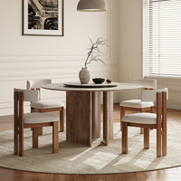 Ensemble table et chaises de salle à manger vintage en bois massif de style français, plateau tournant, design moderne minimaliste, rangement, table rectangulaire en pierre frittée