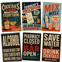 Pancarte en métal vintage amusante sur le thème des cocktails, style rustique, décoration murale pour bar et pub, affiche rétro