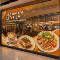 Film LED transparent adhésif pour vitrine de restaurant, à coller sur la vitre