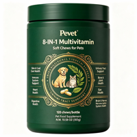 Pevet 8-en-1 Multivitamines à croquer pour animaux de spectacle : Soutient la peau, le pelage, les articulations, le cœur, la digestion, les voies urinaires, la vision et la santé bucco-dentaire - Vente en gros