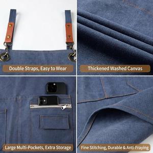 Tablier à motifs gratuit pour restaurant, bar, café, cuisine personnalisée, salon en toile denim, coiffeur, barbier avec tablier à poches - Product Image 2
