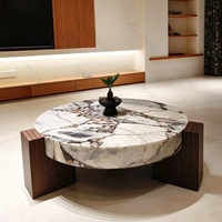 Tables basses modernes de luxe en marbre blanc Calacatta naturel avec base en bois pour salon, ensemble de tables basses en pierre