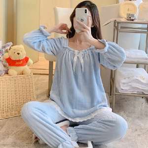 Hiver Nouveau Style Lady Flanelles Épaissie <span class=keywords><strong>Velours</strong></span> Chaud Style Chemise de Nuit <span class=keywords><strong>Pantalon</strong></span> à la Maison - Product Image 4