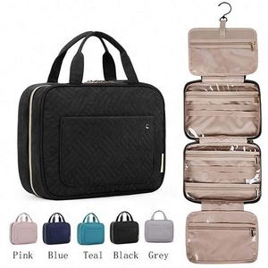 Échantillon gratuit : Trousse de toilette de voyage pliable pour femme, en coton et polyester, avec fermeture éclair, poignée à crochet, imperméable, personnalisable avec logo du fabricant. - Product Image 1
