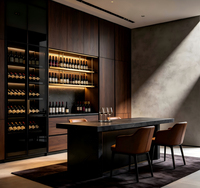 Vitrina Moderna Multifuncional de Alta Gama para Vino, Fabricada en Madera de Nogal Ecológica con Cristal de Calidad, Estilo Villa Italiana de Lujo