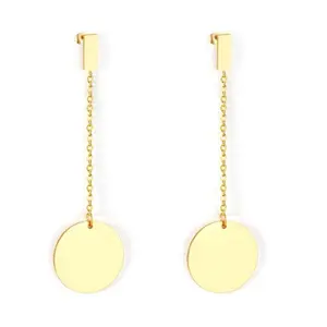 Yiwu Aceon Thép Không Gỉ Ngắn Bar Trống Earring Stud Cable Chain Liên Kết Dangle Pendant Trống Stamping Disc Drop Earring