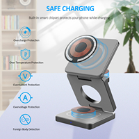 Chargeur sans fil portable 3-en-1 pour iPhone 16, station de charge rapide 15W Type-C pour montre et écouteurs