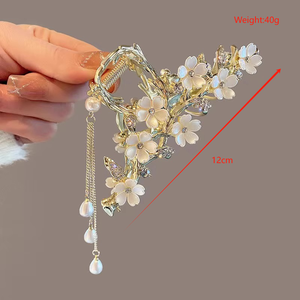 Nueva Pinza de Pelo de Moda con Borlas de Perlas y Aleación, Elegante Pinza de Pelo con Flores y Diamantes de Imitación para Mujeres y Niñas - Product Image 3
