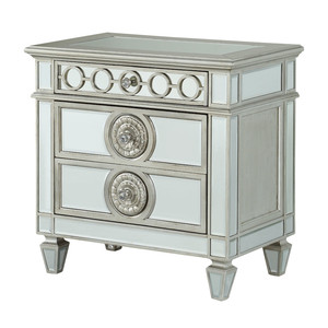 <b>Mirrored</b> Nightstand With Drawers And Decorative Knobs For Bedroom Use - Product Image 4