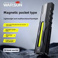 Lampe de travail légère WARSUN T9 avec lumière UV et laser rouge, lampe torche LED de poche