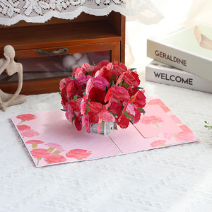 การ์ดอวยพรวันเกิดแบบป๊อปอัพ 3 มิติ ลายดอกไม้ช่อของขวัญสำหรับคุณแม่ พิมพ์ลาย UV ปั๊มทอง งานฝีมือกระดาษ ขายดี เหมาะสำหรับผู้หญิง ทำเองได้ ใช้ในธุรกิจ - Product Image 3