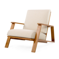 Chaise longue de patio moderne, chaise de club d'extérieur avec coussin en tissu beige et structure en bois de chêne pour cour et plage
