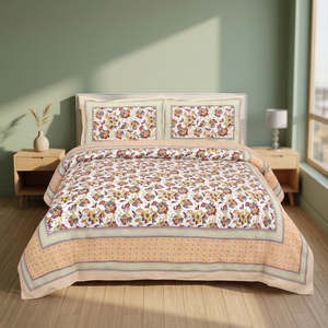 <b>Queen</b> <b>Size</b> 100% Cotton Bed <b>Sheet</b> Set Good Quality Hand Block Printed Luxury Hotel Home Textile Bedding Pillowcases Simple Style - Product Image 2