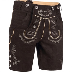 Shorts en cuir suédé de vache véritable 100% de haute qualité pour hommes, style Lederhosen allemand, costume bavarois pour l'Oktoberfest, couleur marron antique. - Product Image 1