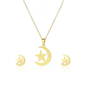 Factory Custom Fashion Jewelry Moon Star Pendant Earrings Gold Plated Stainless Steel Pendant Necklace Earrings Set