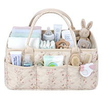 Sac de rangement pour couches à motif floral matelassé, avec poignées en cuir PU, organisateur portable pour couches de bébé, sac de rangement pliable pour la crèche