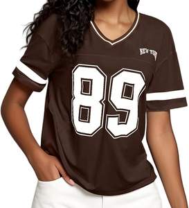 Maillot pour femmes vêtements de sport surdimensionné graphique rayure garniture col en V épaule tombante t-shirts d'été - Product Image 6