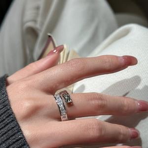 Bague en argent pur S925, motif fleur de voiture, design vintage de luxe léger, simple et tendance, ouverture croisée, incrustation personnalisée - Product Image 2