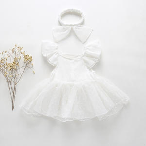 Vêtements d'été pour bébé, robe sans manches en dentelle de haute qualité, col rond, robe de baptême, cadeau, robe unie pour bébé fille - Product Image 4