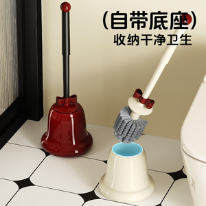 Toilet Brush With Bell Design Durable Round Odor Resistant For Bathroom Household Use Floor Standing Base Vintage Red Cream - Product Image 4