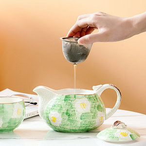 <b>Ceramic</b> Tea <b>Pot</b> With Lid Hand Painted Flower Design For Party Use - Product Image 2