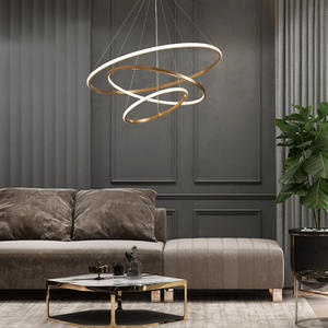 Lustre de salle à manger minimaliste en cuivre massif à 3 niveaux, style postmoderne nordique, luminaire suspendu multicouche pour salon et chambre à coucher - Product Image 3