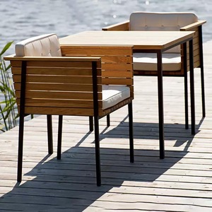 Ensemble de canapés d'extérieur en bois massif de style nordique, mobilier de patio imperméable et résistant au soleil, combinaison salon de jardin pour villa et terrasse - Product Image 5