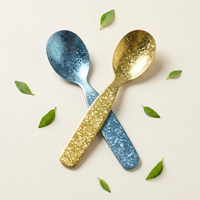 Cuillère en titane pur de qualité alimentaire pour bébé, antibactérienne, motif fleur de glace, vaisselle en titane portable et réutilisable pour café et dessert