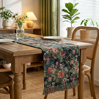 Chemin de table ROYA unique, vintage, pour mariage, maison, hôtel, en polyester/coton, écologique, tissé jacquard épaissi, avec pompons, imperméable